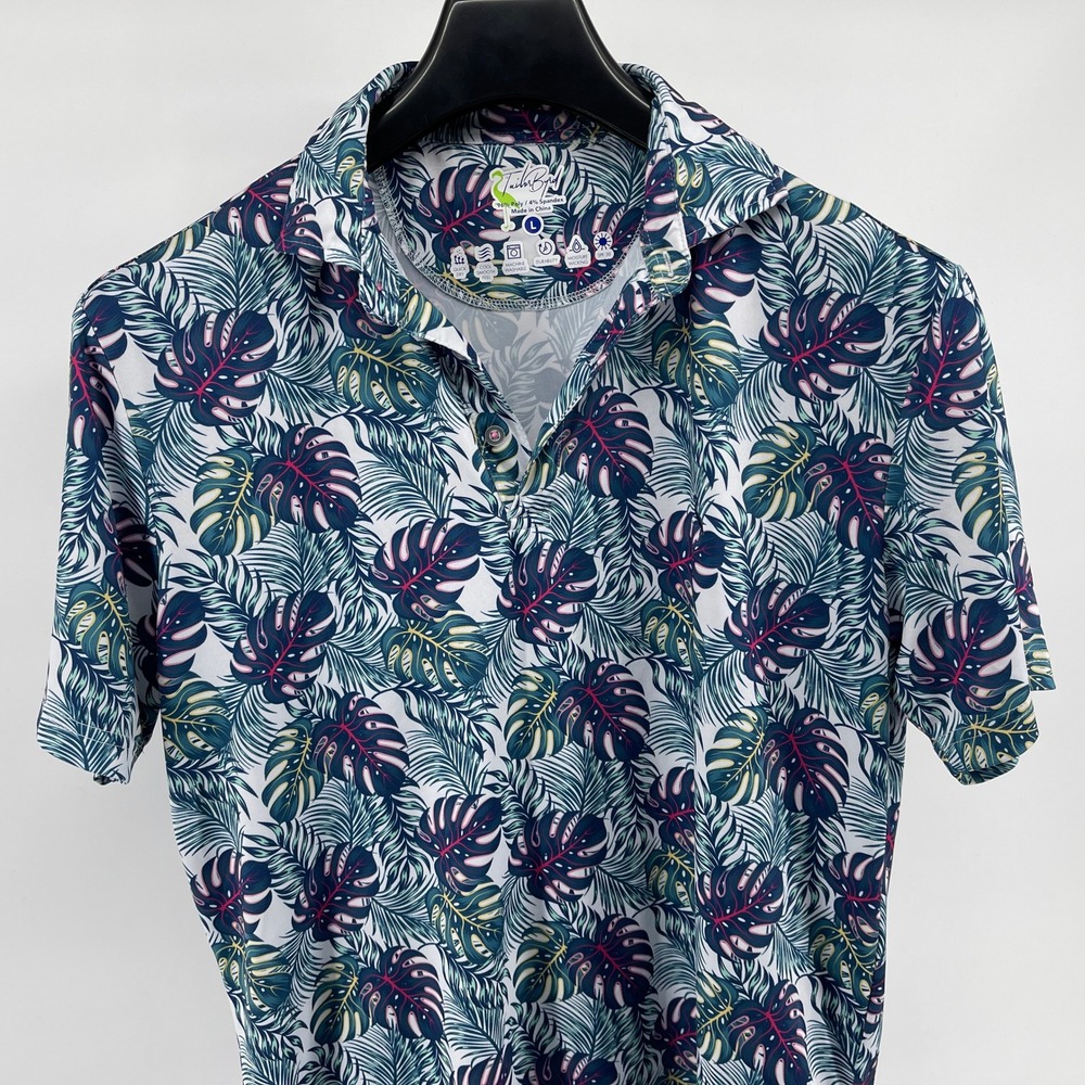 Tailor Byrd Golf Polo Shirt Mens Lg‎ Palm Leaf Floral Quick Dry Moisture Wicking